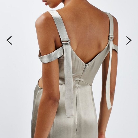 Topshop Gold Satin Midi Dress cutout petite NWOT - Picture 4 of 8
